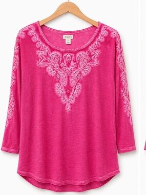 Lucky Brand Bright Fuchsia Embellished Scoop Neck Tunic M/L